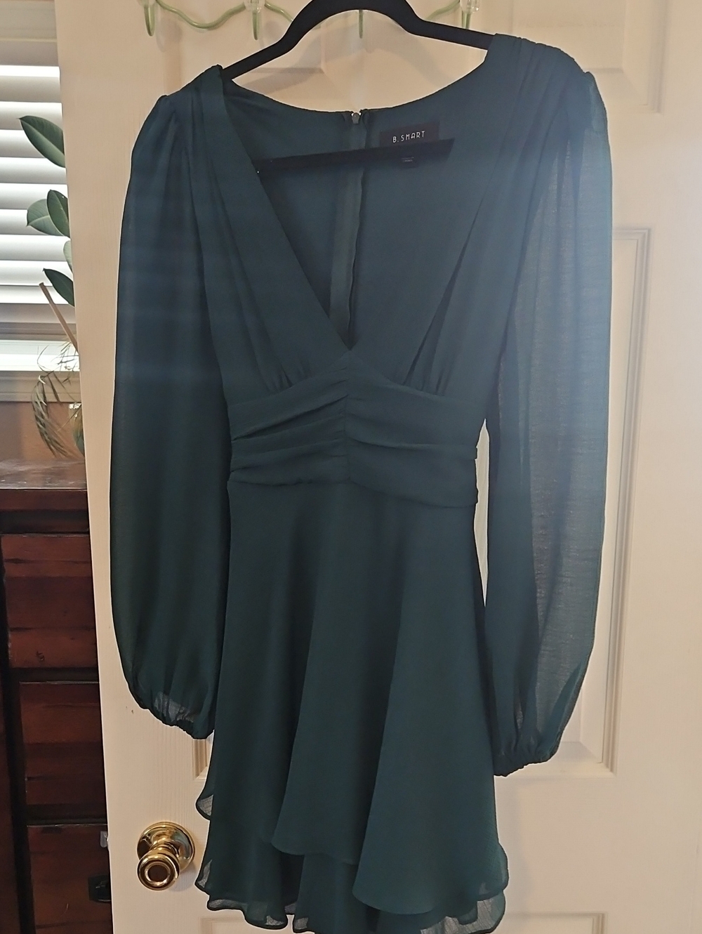 B. Smart Deep Teal V-Neck Long Sleeve Mini Dress